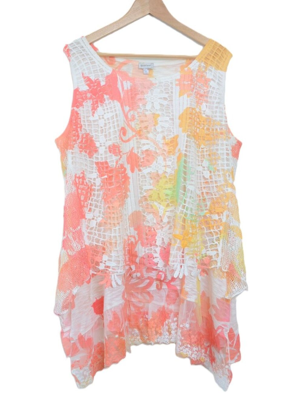 Avenue PLUS 22/24 Beachy Crochet Layered Cover-Up Sleeveless Tank Top Blouse - Picture 2 of 11